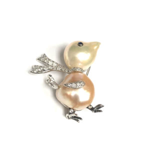 PIN01050 - 18-Karat White Gold Diamond, Sapphire & Fresh Water Pearl Pin