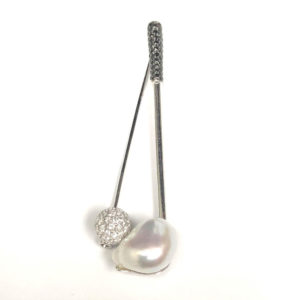 PIN01061 - 18-Karat White Gold Diamond & Pearl Pin