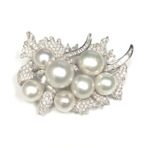 PIN01230 - 18-Karat White Gold Diamond & Pearl Pin