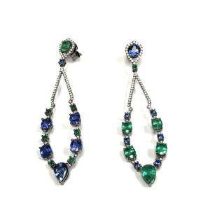 E04756-18-Karat White Gold Sapphire, Emerald & Diamond Earring