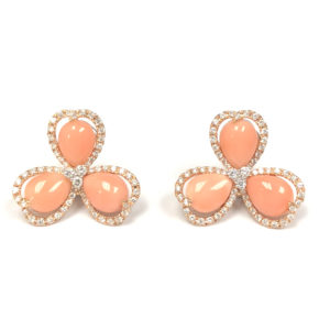 E04849-18-Karat Rose & White Gold Diamond & Coral Earring