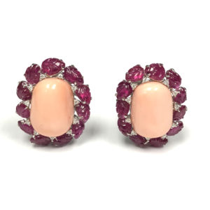 E04852-18-Karat White Gold Ruby, Diamond & Coral Earring