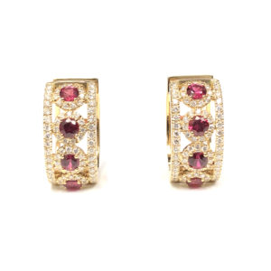 E04872-18-Karat Yellow Gold Ruby & Diamond Earring