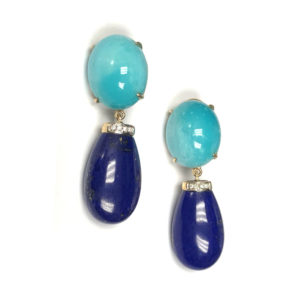 E04890-18-Karat Yellow Gold Turquoise, Lapis & Diamond Earring