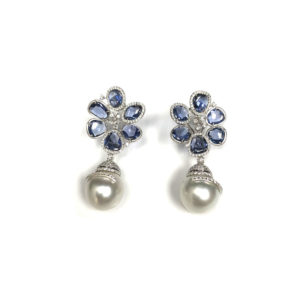 E04892-18-Karat White Gold Sapphire, pearl & Diamond Earring