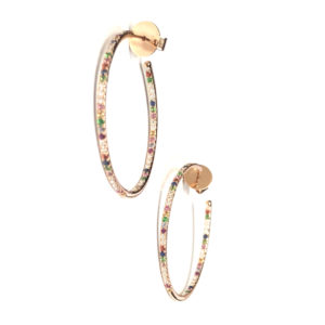 E04913-18-Karat Pink Gold Diamond & Color-Sapphire Hoops