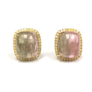 E04918-18-Karat Yellow Gold Water-Melon Tourmaline & Diamond Earring