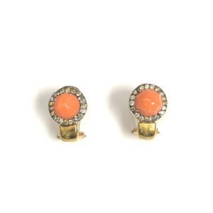 E04921-18-Karat Yellow Gold Coral & Diamond Earring