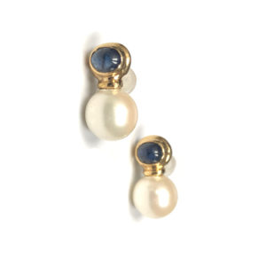 E04955-18-Karat Yellow Gold Pearl & Sapphire Earring