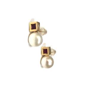 E04957-18-Karat Yellow Gold Pearl & Ruby Earring