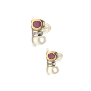 E04959-18-Karat White & Yellow Gold Ruby, Diamond & pearl Earring
