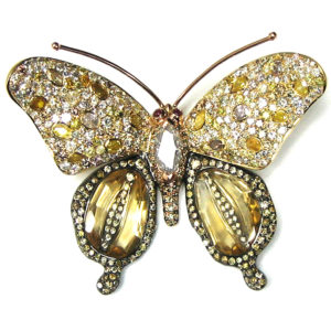 PIN01162-18-Karat Yellow Gold Diamond, Citrine & Ruby Pin