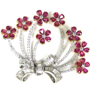 PIN01174-18-Karat White Gold Diamond & Ruby Pin