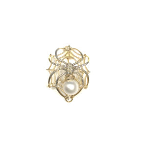 PIN01318-18-Karat Yellow Gold Diamond & Pearl Spider Pin