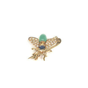 PIN01319-18-Karat Yellow Gold Emerald, Sapphire & Diamond Pin