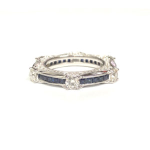 R03176-18-Karat White Gold Sapphire & Diamond Ring