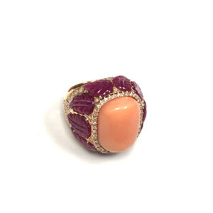R03198-18-Karat Rose Gold Ruby, Diamond & Coral Ring