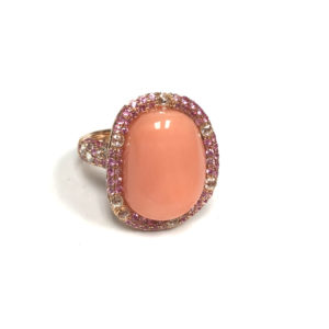 R03199-18-Karat Rose Gold Diamond, Pink Sapphire & Coral Ring