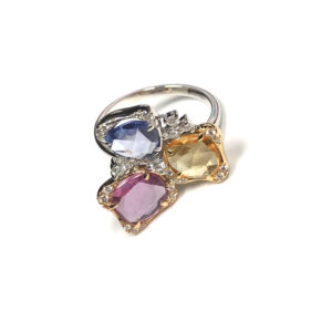 R03241-18-Karat Tri-Color Gold Sapphire & Diamond Ring