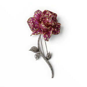 Pink Sapphire & Diamond Flower Brooch in 18kt White Gold