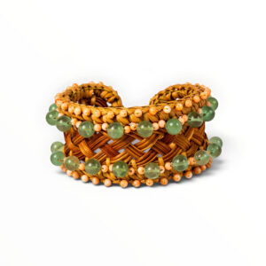 Basket Weave Coral & Jade Beaded Cuff