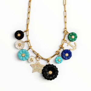 Diamond, Onyx, Lapis, Malachite & Turquoise Charm Necklace