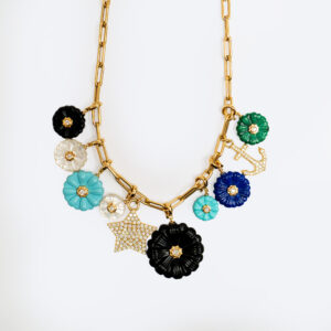 Diamond, Onyx, Lapis, Malachite & Turquoise Charm Necklace