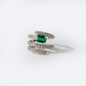 Emerald & Diamond Wrap Ring in 18kt White Gold