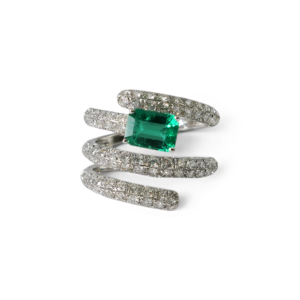 Emerald & Diamond Wrap Ring in 18kt White Gold