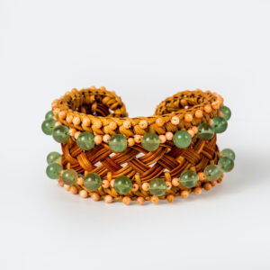Basket Weave Coral & Jade Beaded Cuff