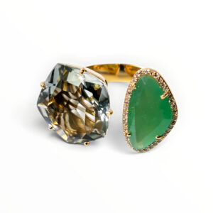 Green Quartz & Prasiolite Diamond Ring in 18kt Gold
