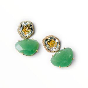 Green Quartz & Prasiolite Diamond Drop Earrings in 18kt Gold
