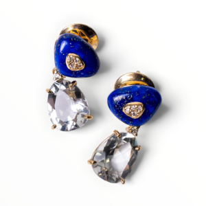 Lapis, Prasiolite & Diamond Drop Earrings in 18kt Gold