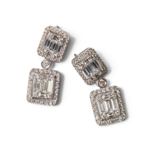 Art Deco Style Diamond Drop Earrings in 18kt White Gold