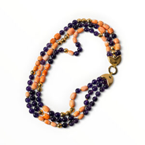 Multi-Strand Coral and Amethyst Necklace with 18kt Gold