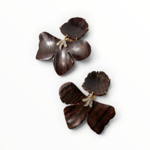 Carved Ebony Earrings with Diamond Accents