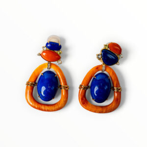 Coral & Lapis Lazuli Drop Earrings in Gold