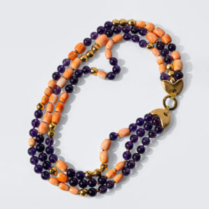 Multi-Strand Coral and Amethyst Necklace with 18kt Gold