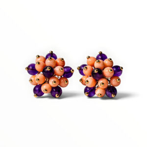 Coral & Amethyst Cluster Earrings