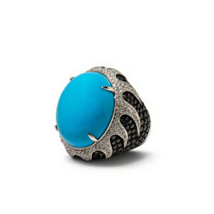 Turquoise, White & Black Diamond Statement Ring