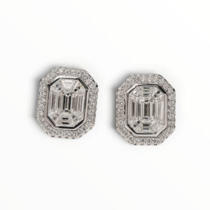 18kt White Gold Emerald-Cut Diamond Cluster Earrings