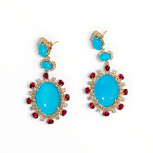 18kt Gold Turquoise, Ruby & Diamond Drop Earrings